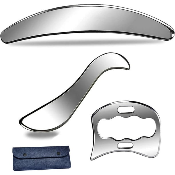 Masaje de herramienta de raspr, acero inoxidable Gua 3 en 1 Muscle Rhraper Tool Toat Forse Gua Sha Massage Guasha para fisioterapia, drenaje linfático