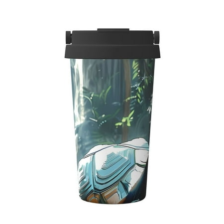 

Fuzoiu Turtle In Jungle Waterfall Print Stainless Steel Travel Mug Vacuum Insulated Coffee Travel Mug Reusable Coffee Cup for Hot and Cold