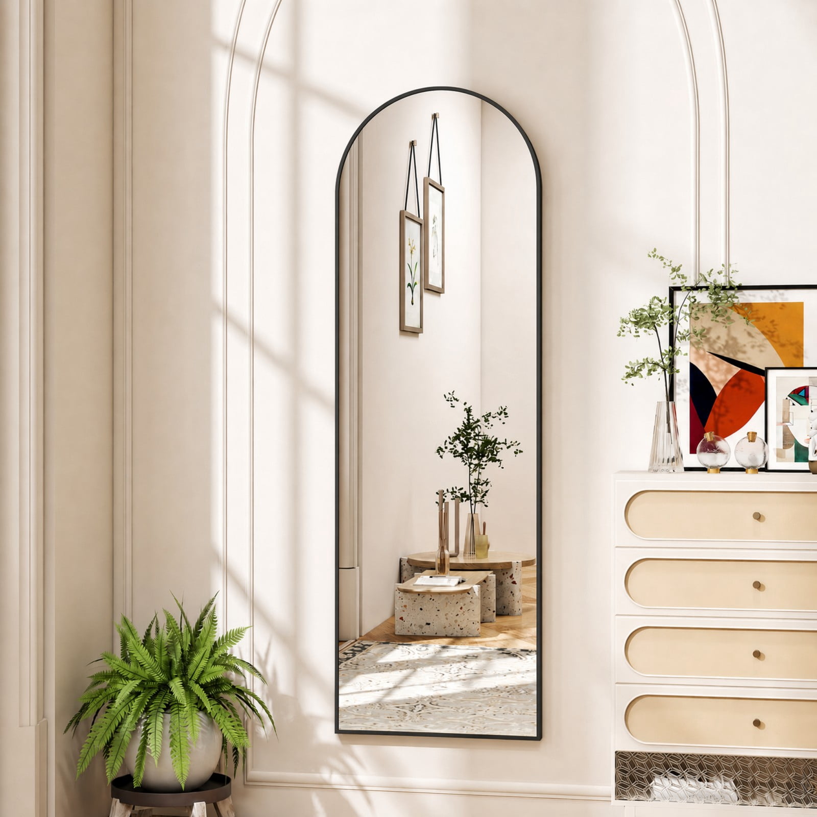 SHATTERVIEW 56"x15" Arched Full Length Mirror Floor Mirror with stand, Black