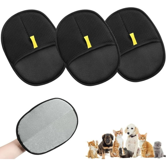 3PCS Pets Double Sided Grooming Glove, Pet Hair Remover Gloves for Dog & Cat, Versatile Grooming Gloves for Washing, Deshedding, Grooming, Reusable Pet Hair Remover Glove for Washing