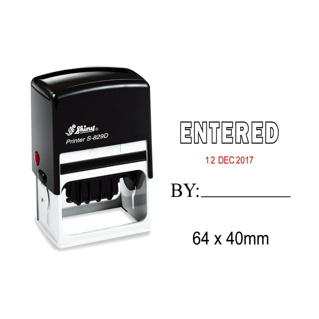 Self Inking Shiny Date Stamper With Entered By Text Office Stationery Rubber Stamp S-829D