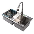 thumbnail image 1 of Drop in Kitchen Sink Kit, 3 Hole Double Bowl Kitchen Sink Kit  for Home Use, 1 of 7