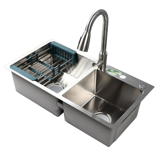 Drop in Kitchen Sink Kit, 3 Hole Double Bowl Kitchen Sink Kit for Home Use