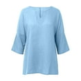 thumbnail image 3 of MIXUE Womens Summer Tops Summer Solid Color V Neck Short Sleeve Loose Pullover Tshirts Outwear,Blue,M, 3 of 4