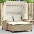 thumbnail image 1 of vidaXL Garden Sofa 2-Seater with Canopy and Stools Beige Poly Rattan, 1 of 5