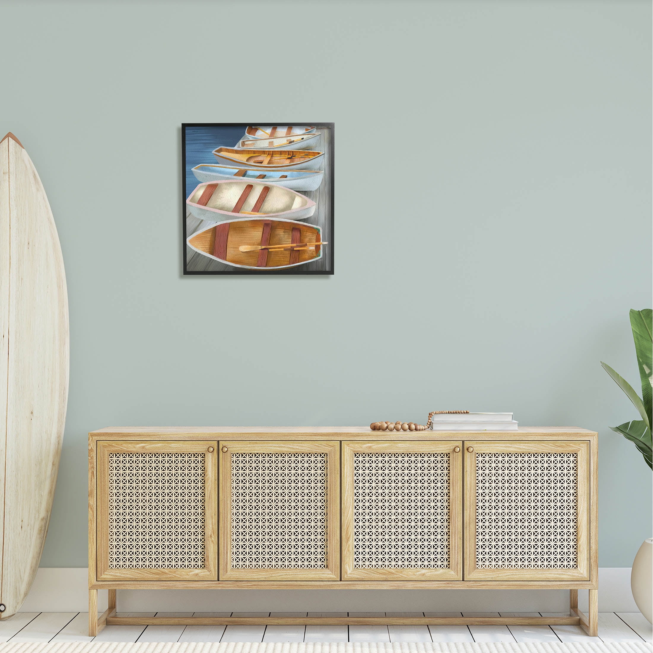 Stupell Industries Rowboats Along Lake Dock Painting Black Framed Art Print Wall Art, Design by Elizabeth Medley