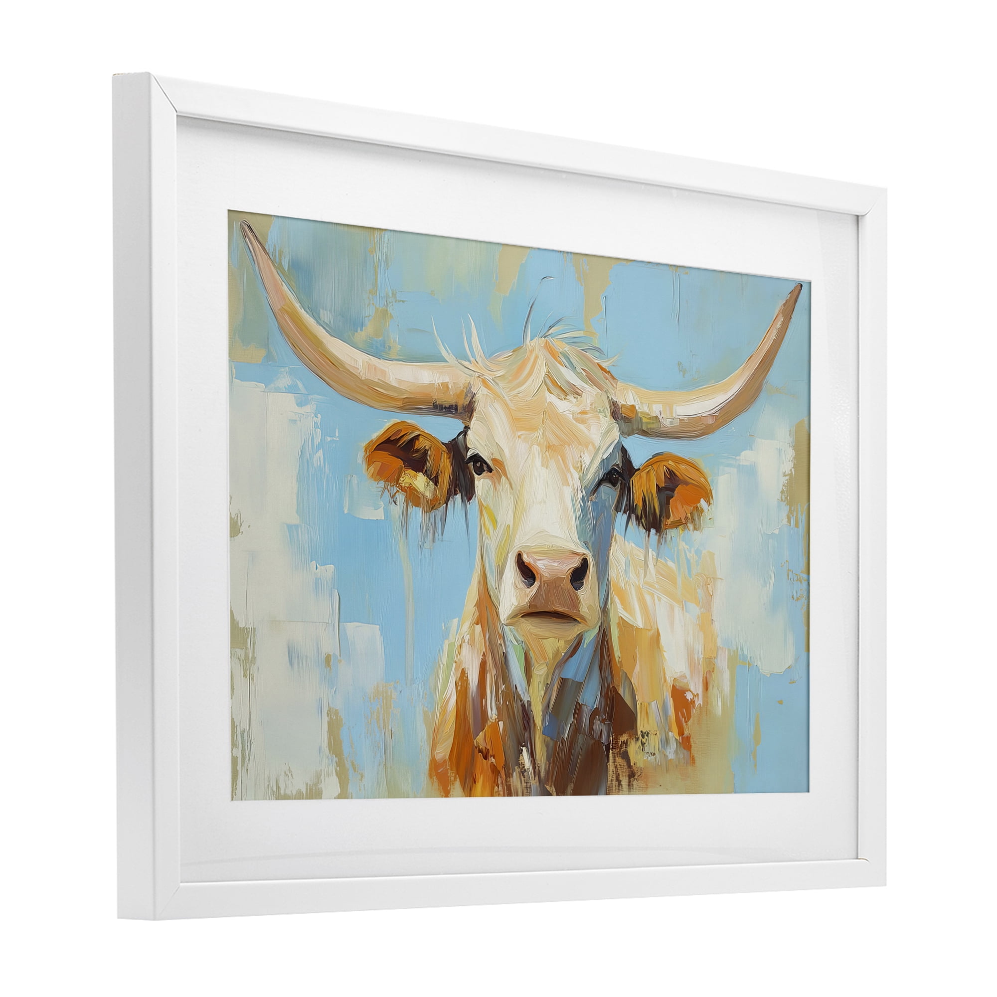Stupell Industries Abstract Texas Longhorn White Framed Print Under Glass, design by Tina LeCour