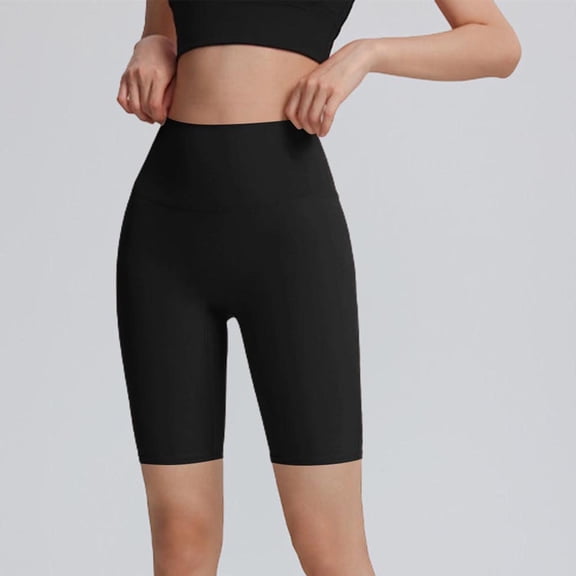 Kinrui High Waisted Biker Shorts for Women-Crossover High Waist Workout Yoga Long Shorts Black M