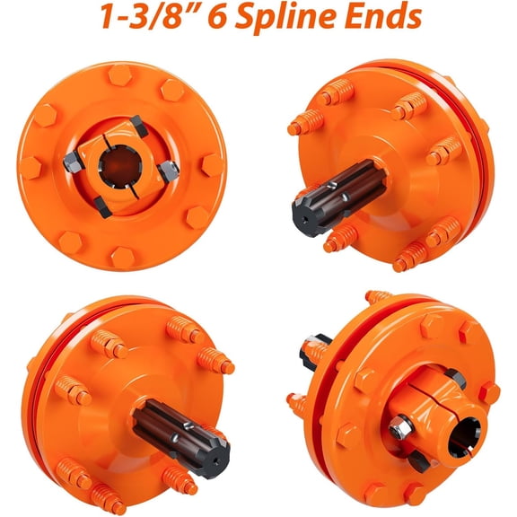 Historyli Heavy-Duty PTO Slip Clutch, 6-Spline 1 3/8" PTO Friction Clutch, Steel, Orange