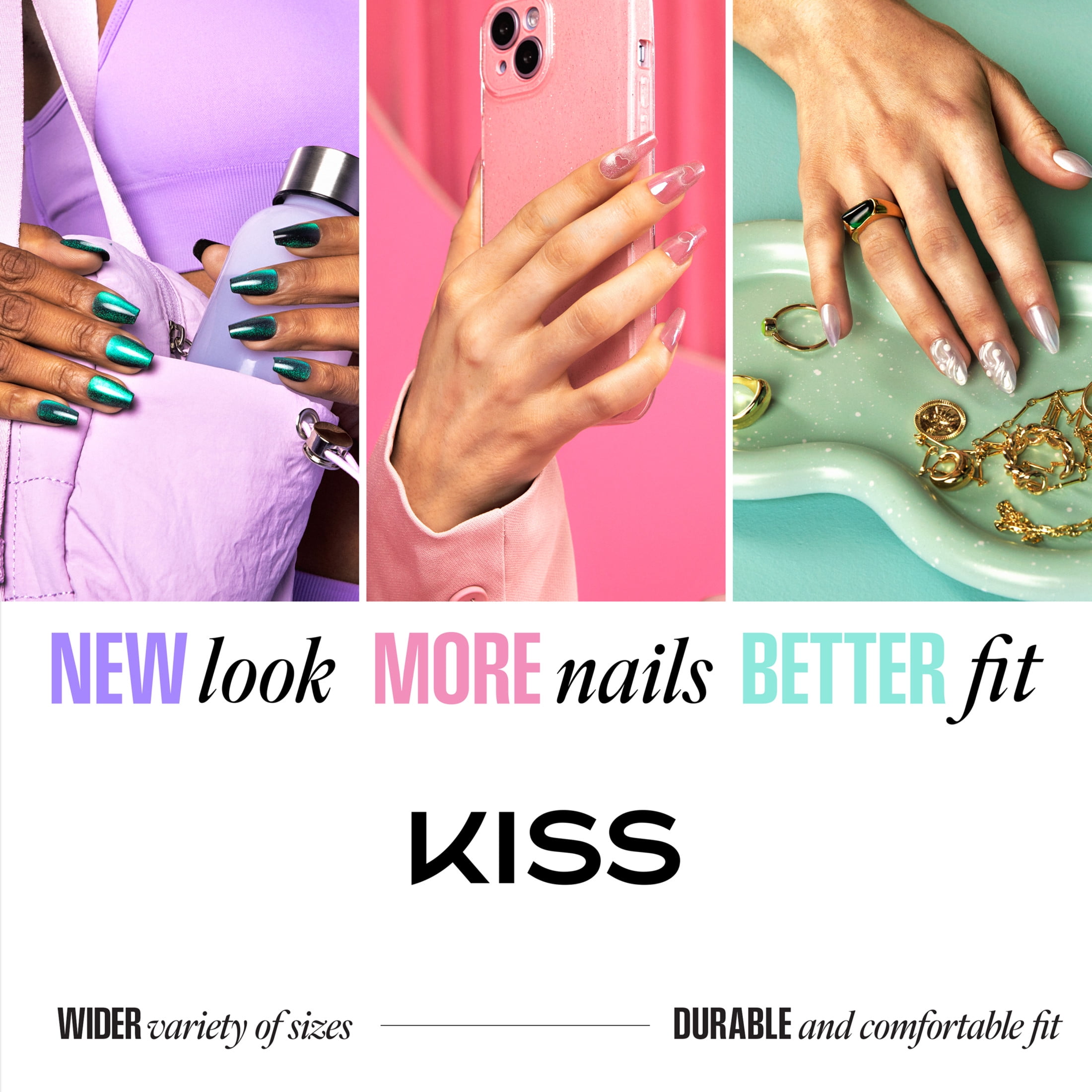 Kiss Glam Embellished Press On Nails, ‘Moonfizz’, White, Short Squoval, 32 Count