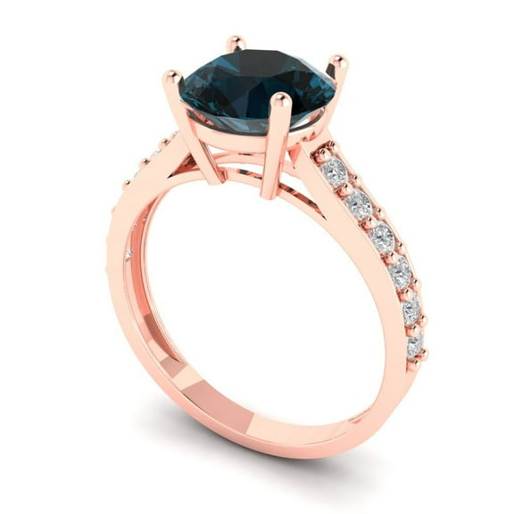 2.3 ct Round Cut Natural London Blue Topaz Solitaire with Accents Engagement Ring for Women in 18K Rose Gold