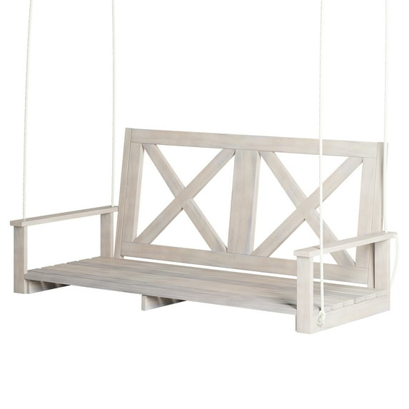 MUZZ 3-Seater Outdoor Wood Swing, Garden Swings For Adults with Curved Back Design, Porch Swing for Patio/Garden/Backyard/Outdoor, 440 lbs Weight Capacity(Wider/Natural)