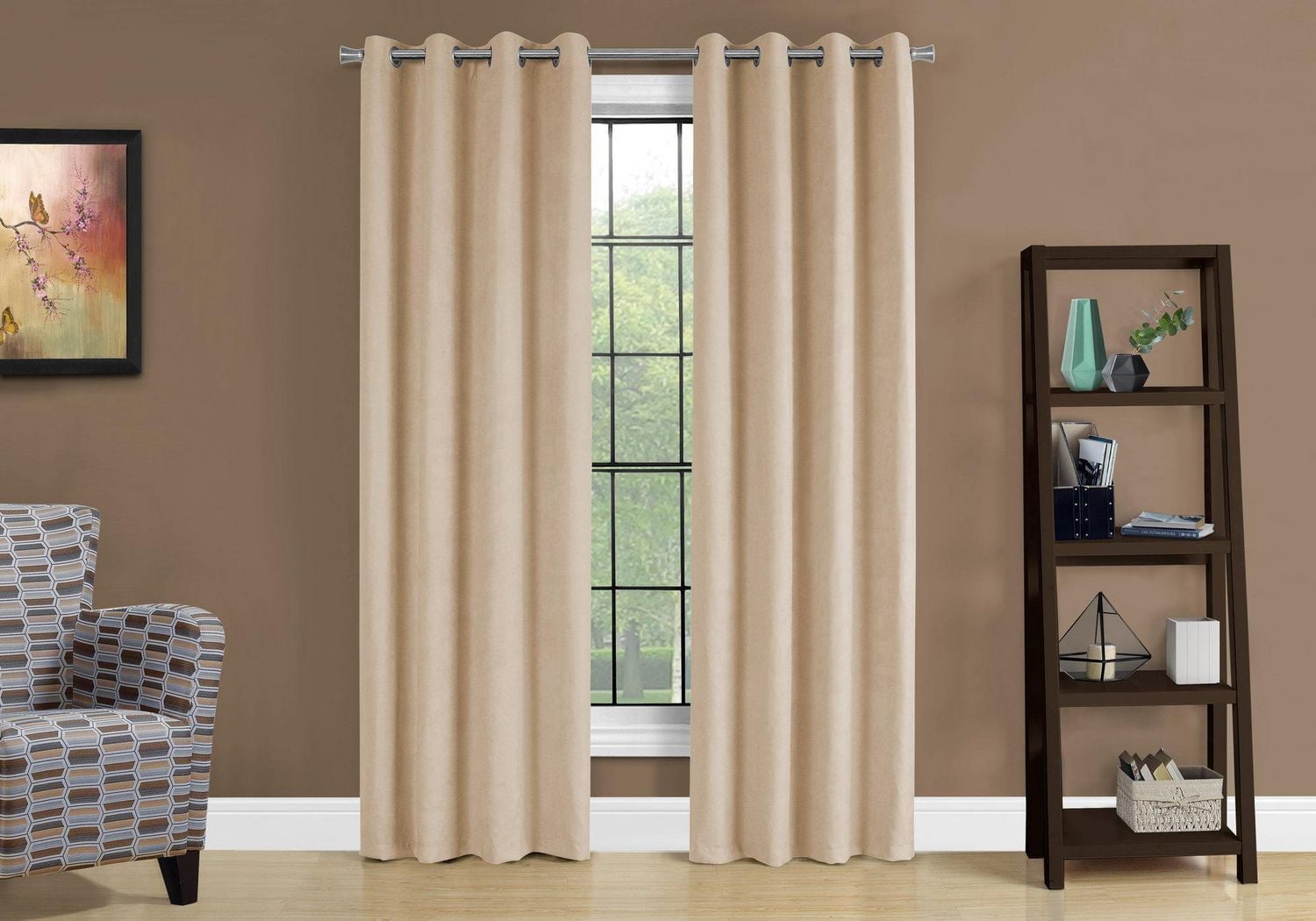 Monarch Specialties Rideau, Ensemble 2pcs, 54"w X 84"l, Obscurcissement De La Pièce, Passe-fil, Salon, Chambre À Coucher, Cuisine, Micro Suède, Polyester, Beige, Contemporain, Moderne