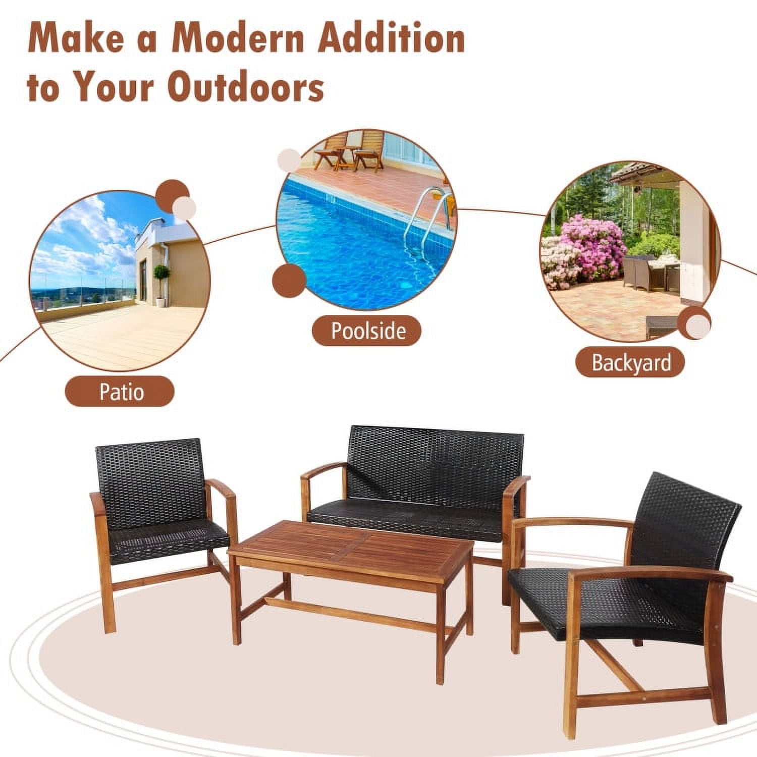 Aimee Lii 4 Pieces Rattan Patio Furniture Set with Solid Acacia Wood, Outdoor Patio Furniture Aimee Lii 4 Pieces Rattan Patio Furniture Set with Solid Acacia Wood, Outdoor Patio Furniture