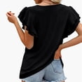 thumbnail image 5 of Tittly T Shirts for Women Basic Tees Women's Summer Top V Neck Ruffle Short Sleeve Casual Loose Tee T Shirts Tshirts Shirts Womens Tops Black L, 5 of 7