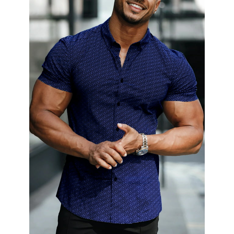 Inadays Mens Shirts Muscle Fit Dress Shirt Wrinkle-Free Short Sleeve Casual  Athletic Fit Button Down Shirt Hawaiian Shirts Summer Tropical Beach