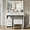 White, variant on Vanity Desk with Mirror and Lights, 3 Adjustable Lighting Makeup Vanity Desk with 5 Large Drawers, 3 Storage Shelves and Storage Stool, Vanity with Power Outlet for Bedroom, White