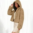 thumbnail image 6 of gbyLJF Womens Faux Fur Coats Solid Color Long Sleeve Hooded Cardigan Winter Casual Short Fuzzy Outwear Jackets, 6 of 9