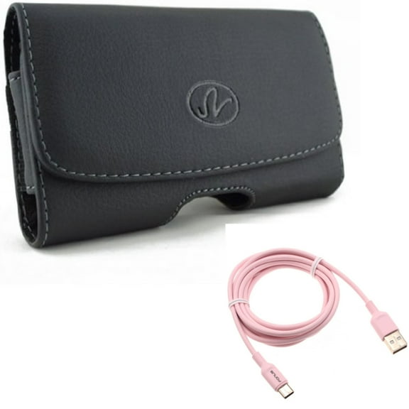 Leather Case Belt Clip w Pink 6ft USB-C Cable for Samsung Galaxy A53 5G,A33 5G Phones - Swivel Holster Loops Cover, Charger Cord Power Wire Type-C