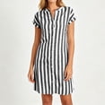 thumbnail image 3 of Iyufng Casual Dresses for Women Summer V-Neck Striped Short Sleeve Button Down Dress, 3 of 8