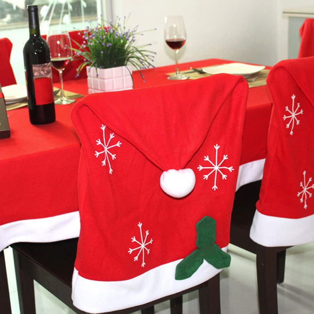 4Pcs Christmas Chair Cover Santa Red Hat Decoration Xmas Table Cover Tablecloth 