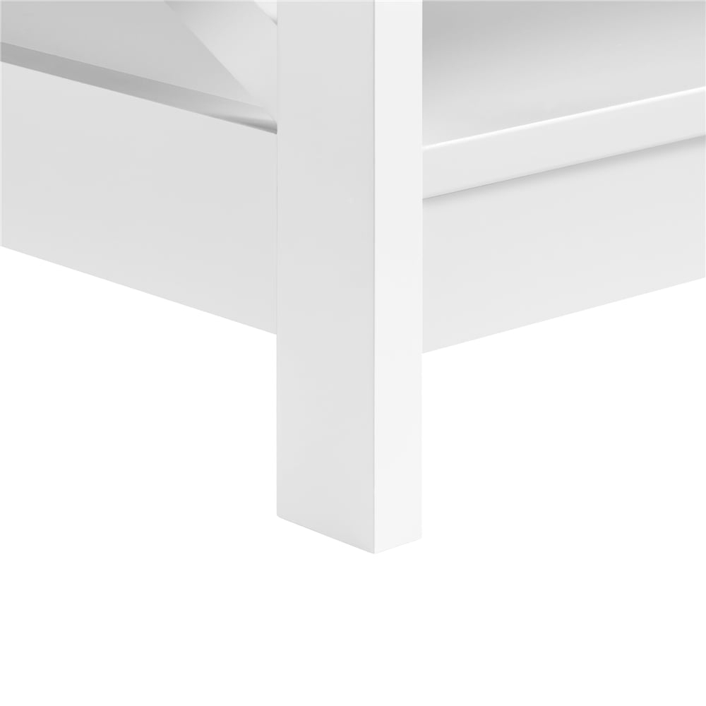 Alden Design  39.5 in 2-Tier Wood x Design Coffee Table with Storage Shelf for Living Room, White