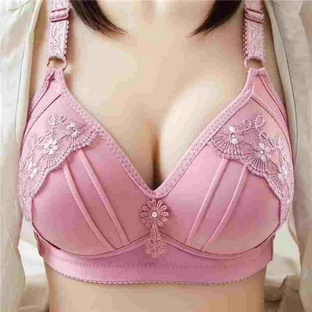 

UP TO 15% OFF! Women s Push Up Bra Embroidery Lace Padded Underwire Plunge Floral Bralette Pink 40/90BCD
