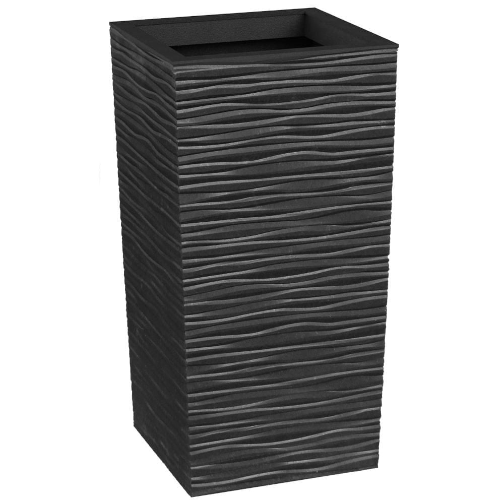 Tierra Verde 13in W x 26in H Citadel Horizon Large Recycled Self-Watering Indoor/Outdoor Column Planter in Black