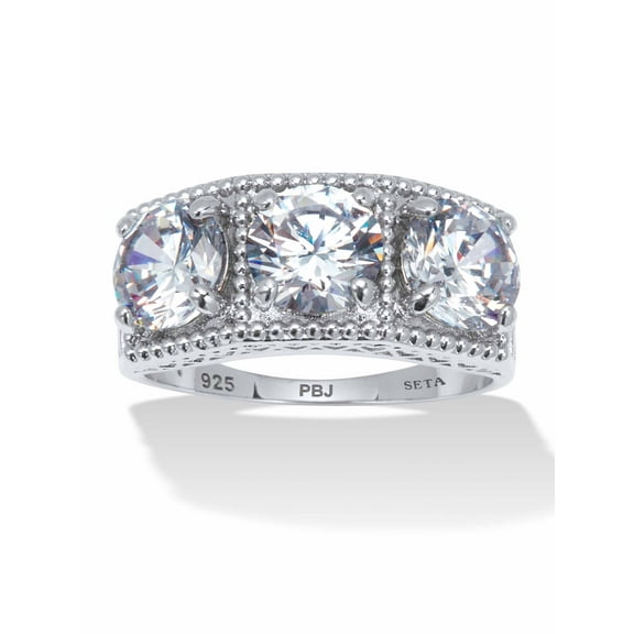 PalmBeach Jewelry 1.80 TCW Round Cubic Zirconia Platinum-Plated Sterling Silver 3-Stone Ring