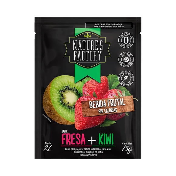 Polvo para preparar bebida Nature's Factory frutal sabor fresa kiwi sin calorías 15 g