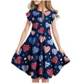 thumbnail image 1 of Odeerbi Niñas Día de La Independencia A-Línea Vestido Acampanado Verano Patriótico Estrella Raya Cuello Redondo Vestido Casual Con Bolsillos, 1 of 6