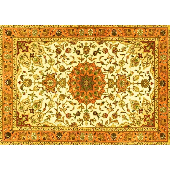 Ahgly Company Indoor Rectangle Medallion Yellow Traditional Area Rugs, 3' x 5'