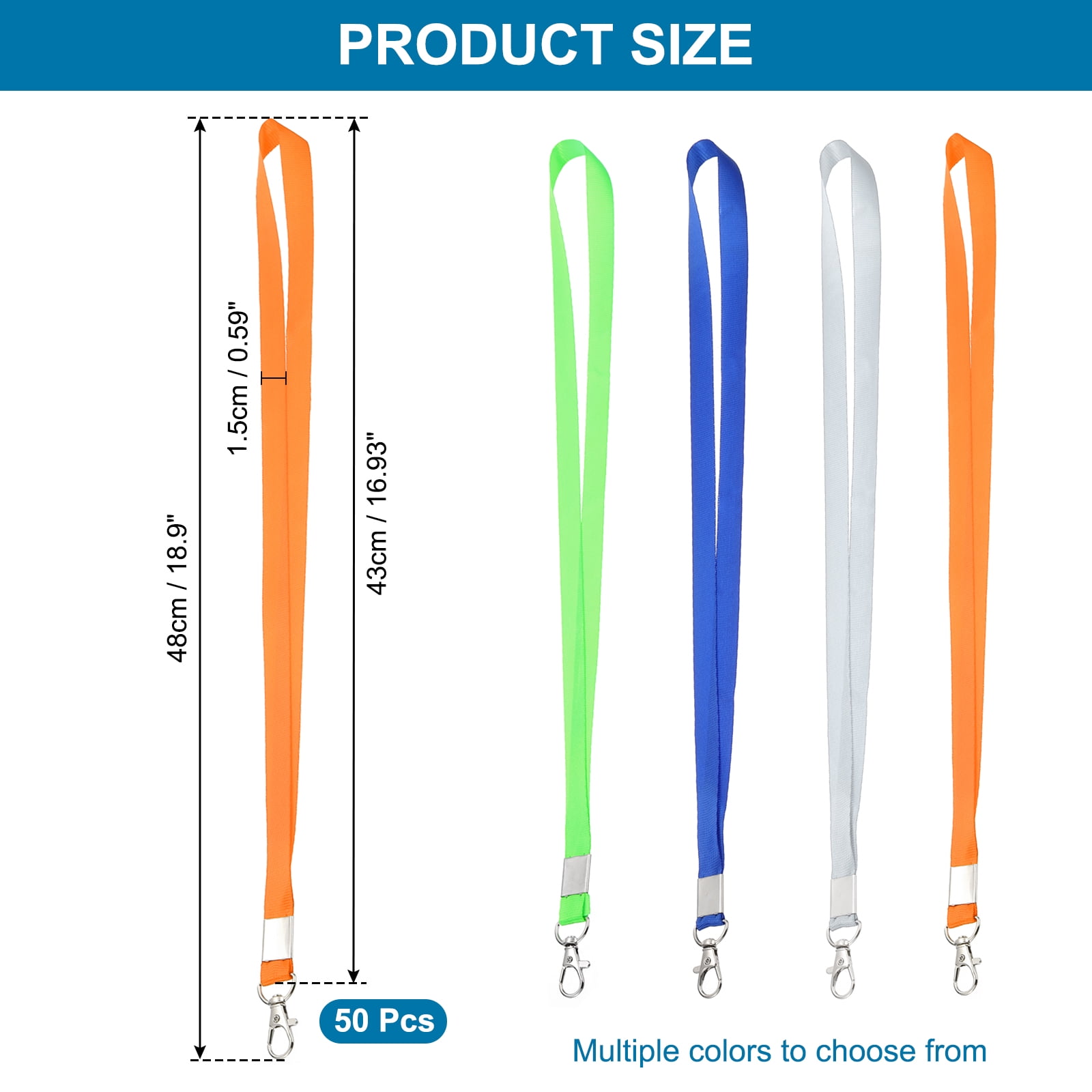 Uxcell 48cm Lanyards Bulk, 50Pcs Teacher Lanyards for ID Badges Keys Badge Lanyard Durable Personalized with Clip for ID Card, Orange