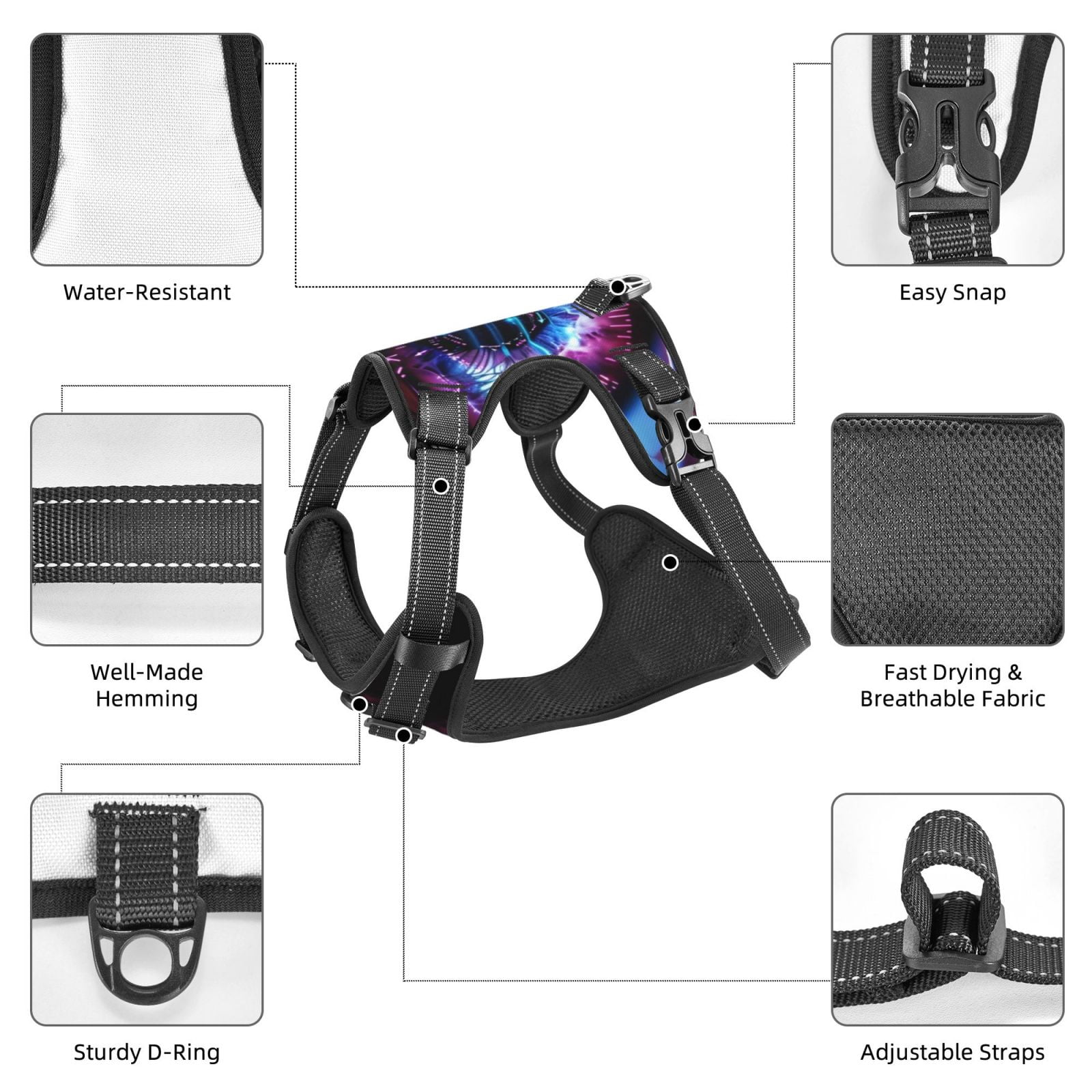 Fuzoiu v Print Reflective Dog Harness,Adjustable, Breathable Pet Vest,Dog Harness No Pull,No Choke Pet Vest for Small, Medium, and Large Dogs-Small