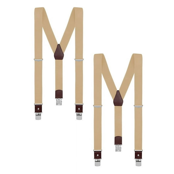Buyless Fashion 2 Pack Suspenders for Men - 48" Elastic Adjustable Straps 1 1/4" - Y Shape - 5123-2-Tan