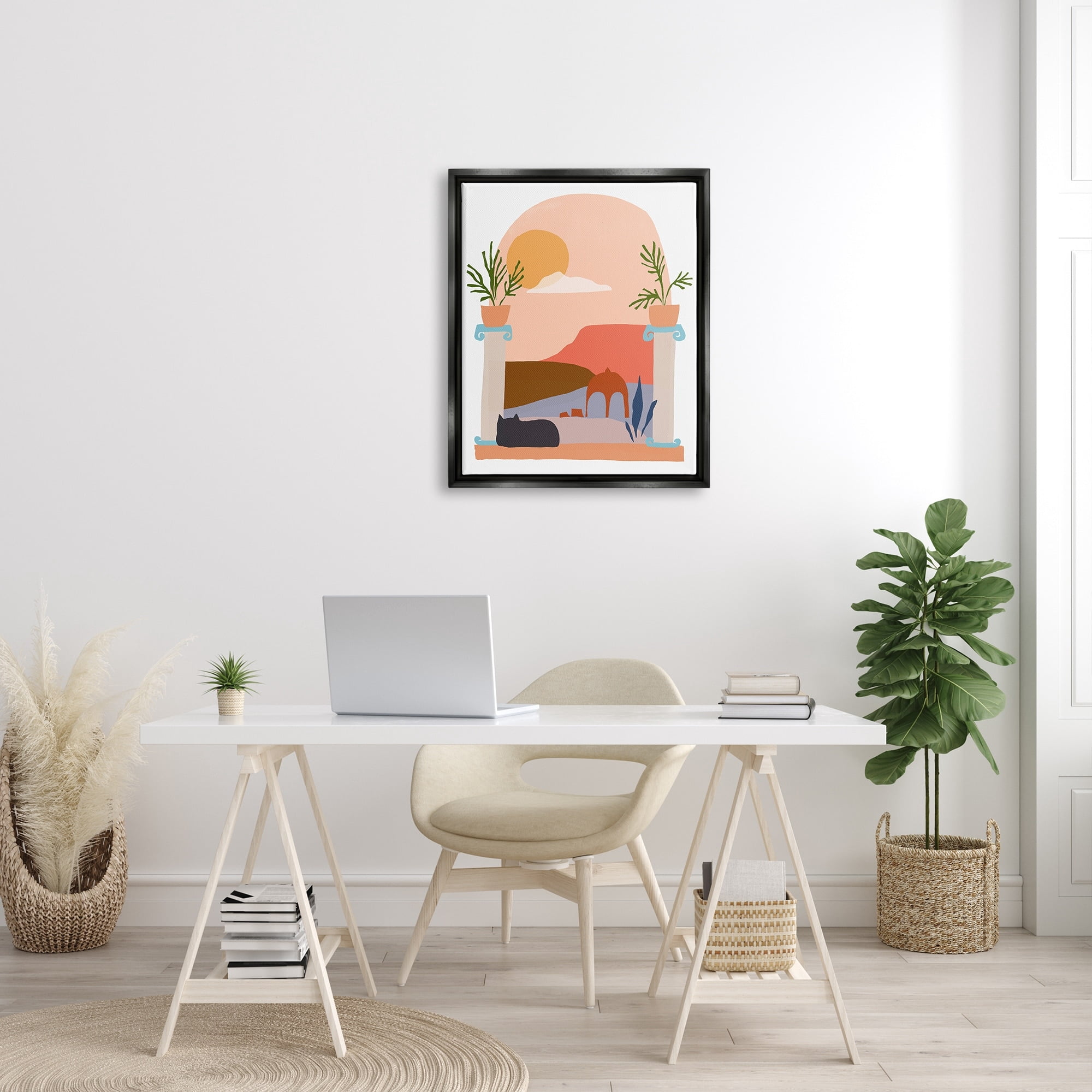Stupell Industries Black Cat Watching Peaceful Sunny Hills Scenery Graphic Art Jet Black Floating Framed Canvas Print Wall Art, Design by June Erica Vess
