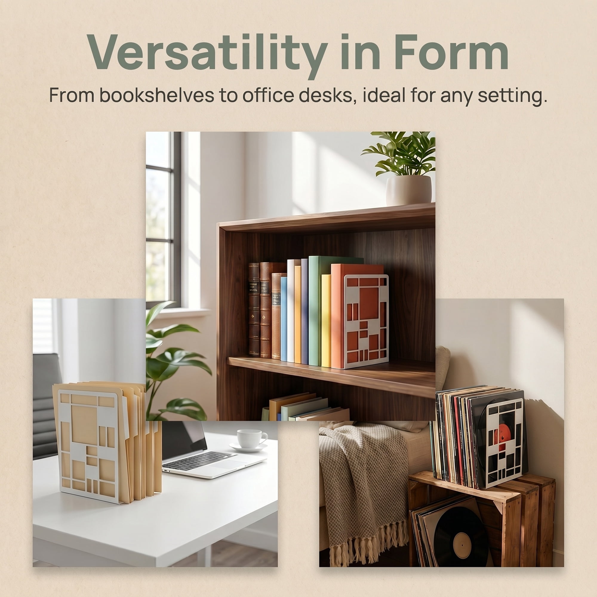 Unique Bargains Geometric Metal Bookends Decorative Book Ends for Shelves White  Style A 4.7"x3.7"x6.7"