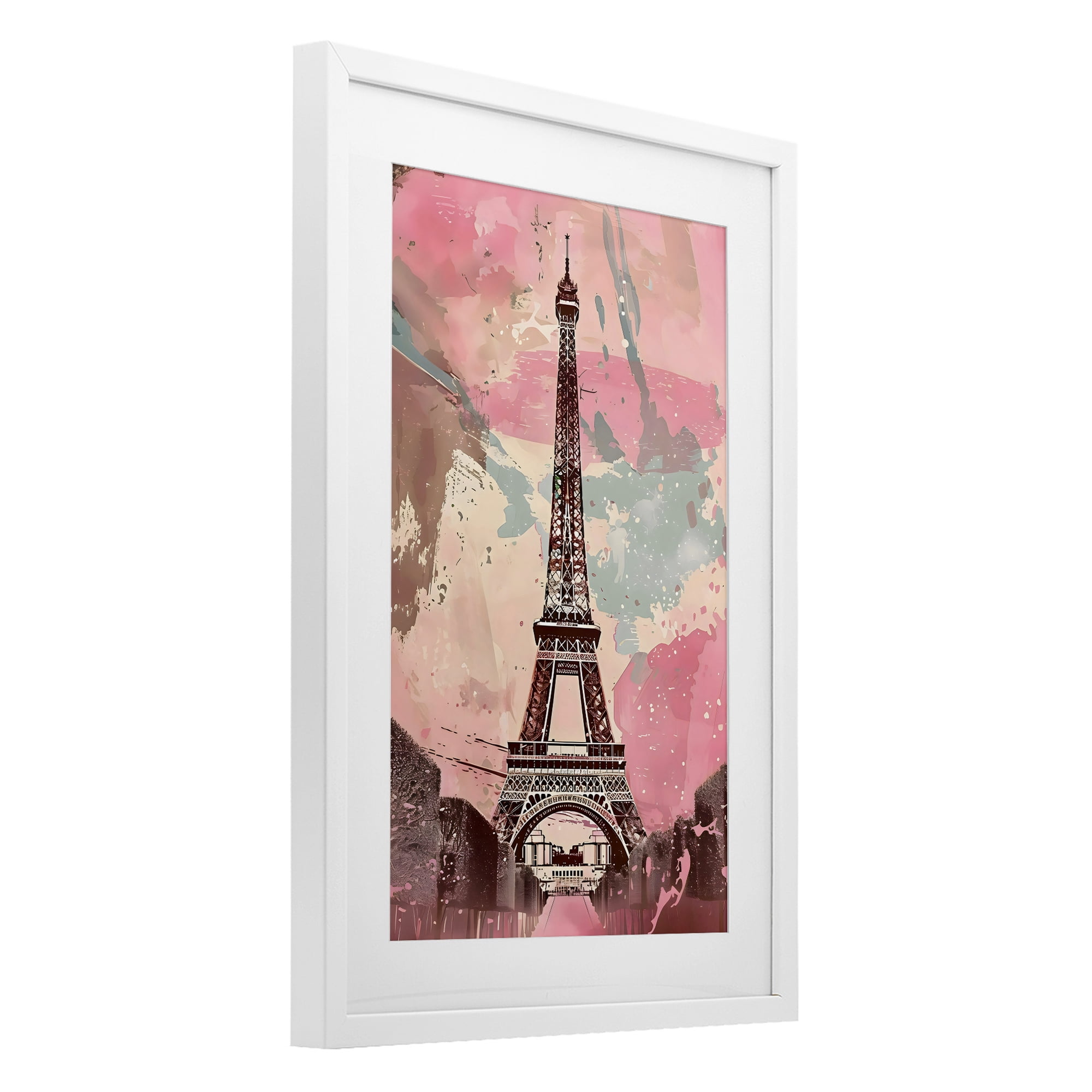 Stupell Industries Parisian Tower Pink & Blue White Framed Print Under Glass, design by Creative Studio