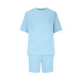 thumbnail image 5 of FAIWAD Women's Textured 2 Piece Outfits Lounge Sets Short Sleeve Tops Slim Biker Shorts Soft Pajamas Sweatsuit Set, 5 of 5