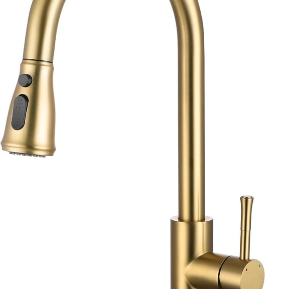 Gold Kitchen Faucet with Pull Down Sprayer, Modern Brushed Gold Single Handle Kitchen Sink Faucet with Deck Plate