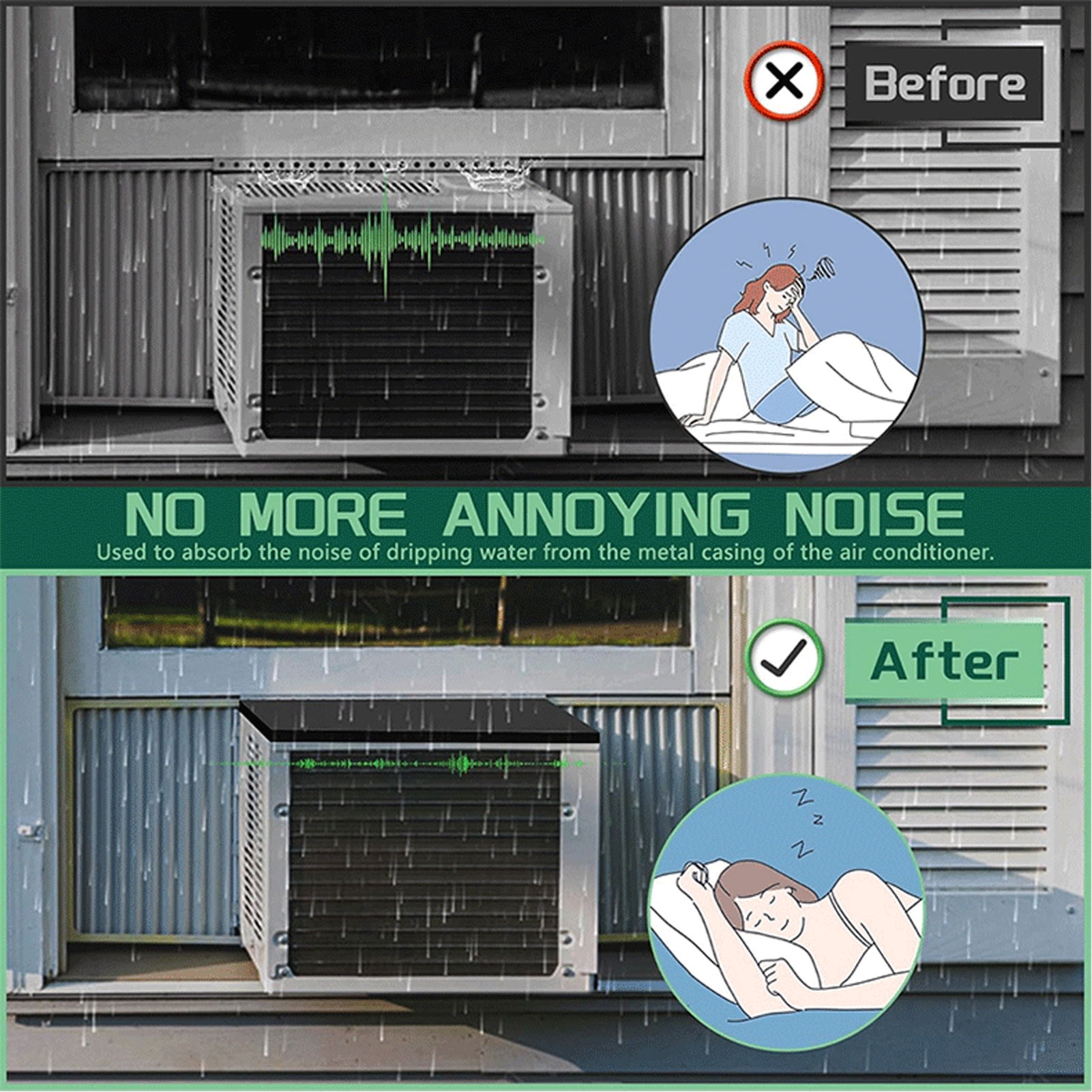 NFTIGB Window Air Conditioner Drip Cushion - Universal Magnetic AC Rain Cover & Sound Absorbing Top Pad for Window Units - Stops Dropping Noise and Protects Exterior - Black 24x17 inches / 61x43.2 cm