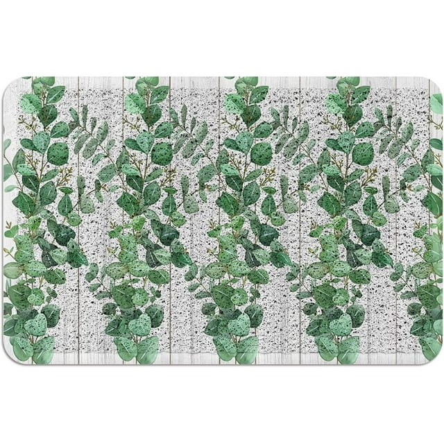 Tapis d'Entrée en PVC Tapis de Bienvenue Robustes, Feuilles Vertes Rustiques Remplissage Printemps Extérieur Intérieur Tapis Antidérapant pour Porte d'Entrée/jardin/jardin, 18"x 30 Pouces Été Rétro Bois Borad