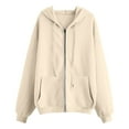 thumbnail image 3 of eileial Hoodies for Women Autumn and Winter Women's Sweater Sports Solid Color Cardigan Zipper Hooded Zip up Hoodie Women,Beige M, 3 of 4