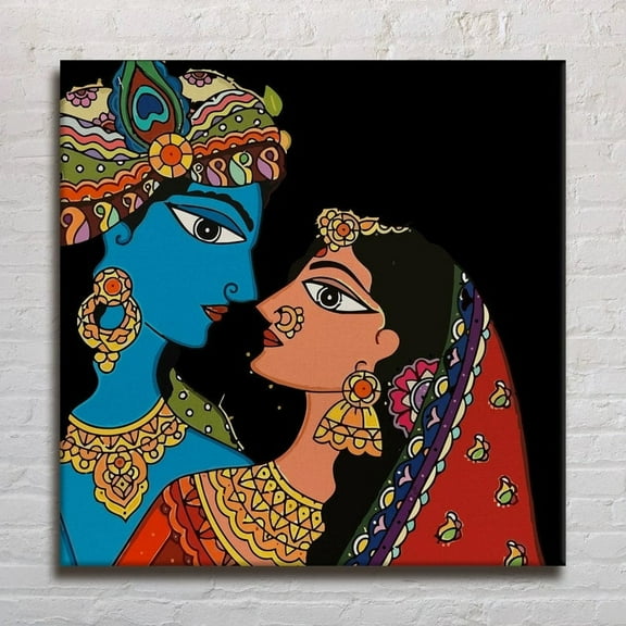 Eurotex Indian Ethnic Madhubani Radha Krishna Wall Art Canvas Painting For Home Decor Ready To Hang Art Wall Art, Painting for Bed Room, 36x36 in (Without Frame)