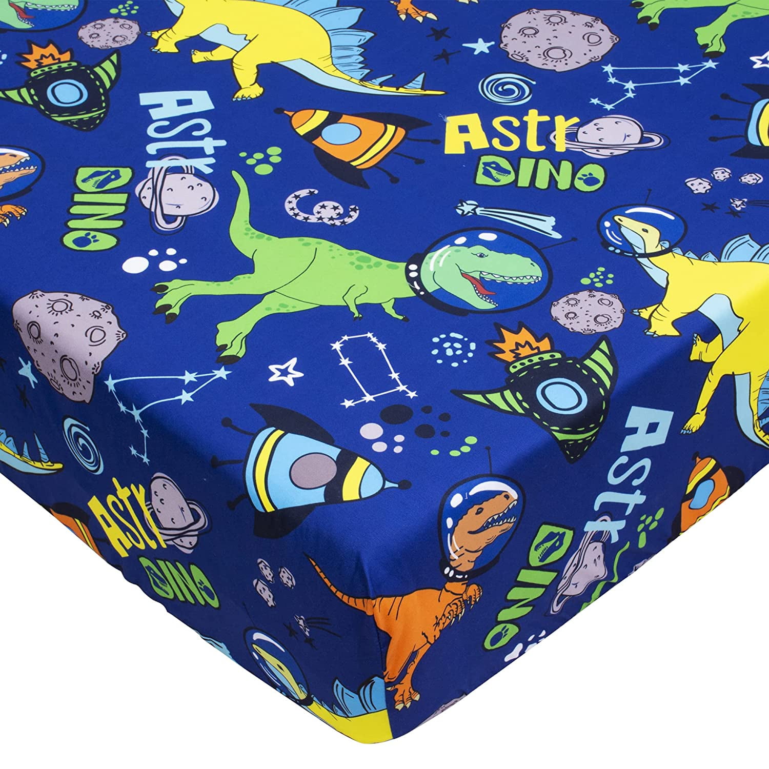 JISEN Boys Fitted Crib Sheet Space Dinosaur Microfiber, Fits Standard