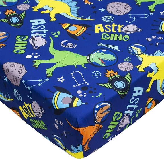 JISEN Boys Fitted Crib Sheet - Space Dinosaur Microfiber, Fits Standard Crib Mattresses W28"x L52"