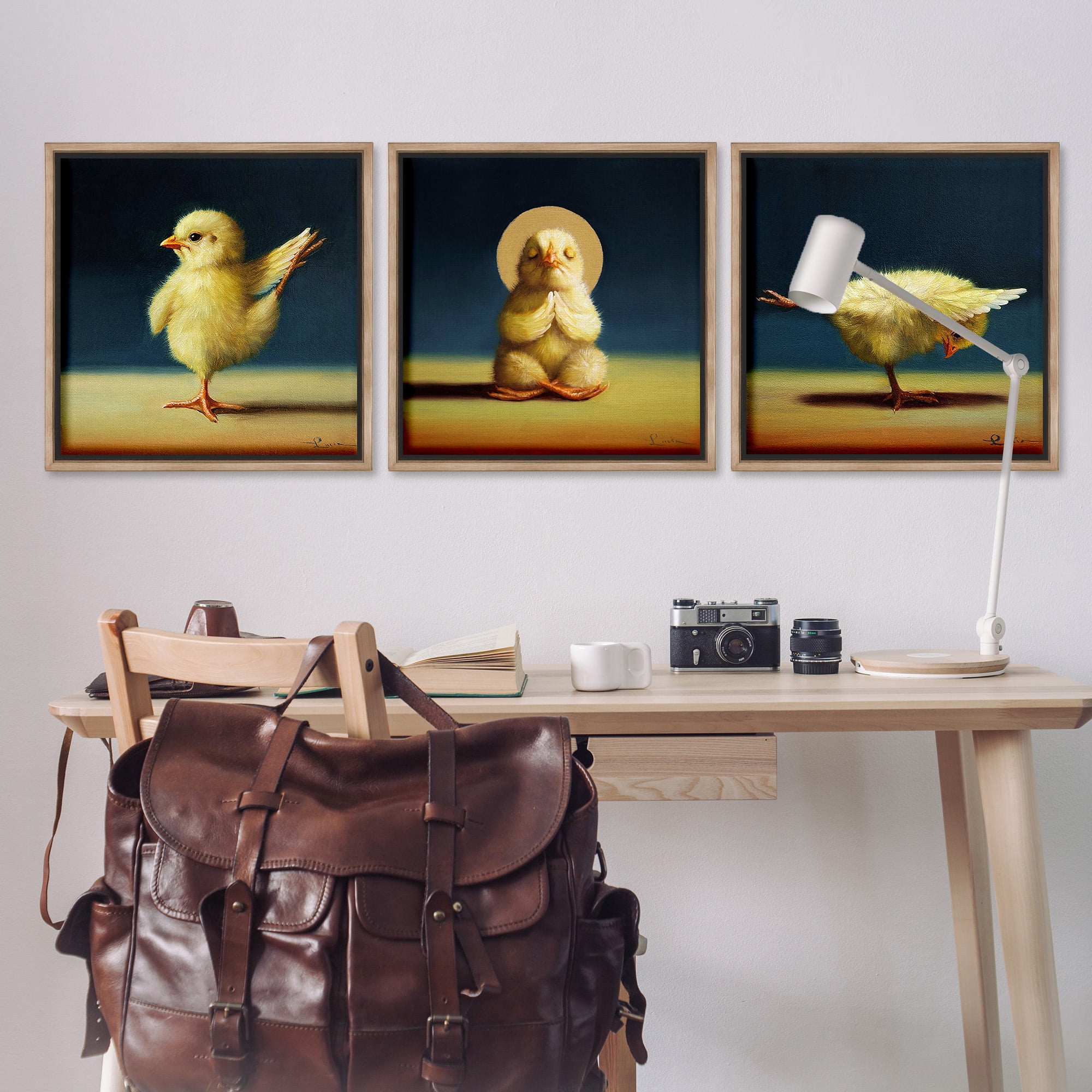 Stupell Industries Yoga Chick Trio Stretching Poses Animals & Insects Painting Brown Floater Framed Canvas Art Print Wall Art, 25 x 25, Set of 3