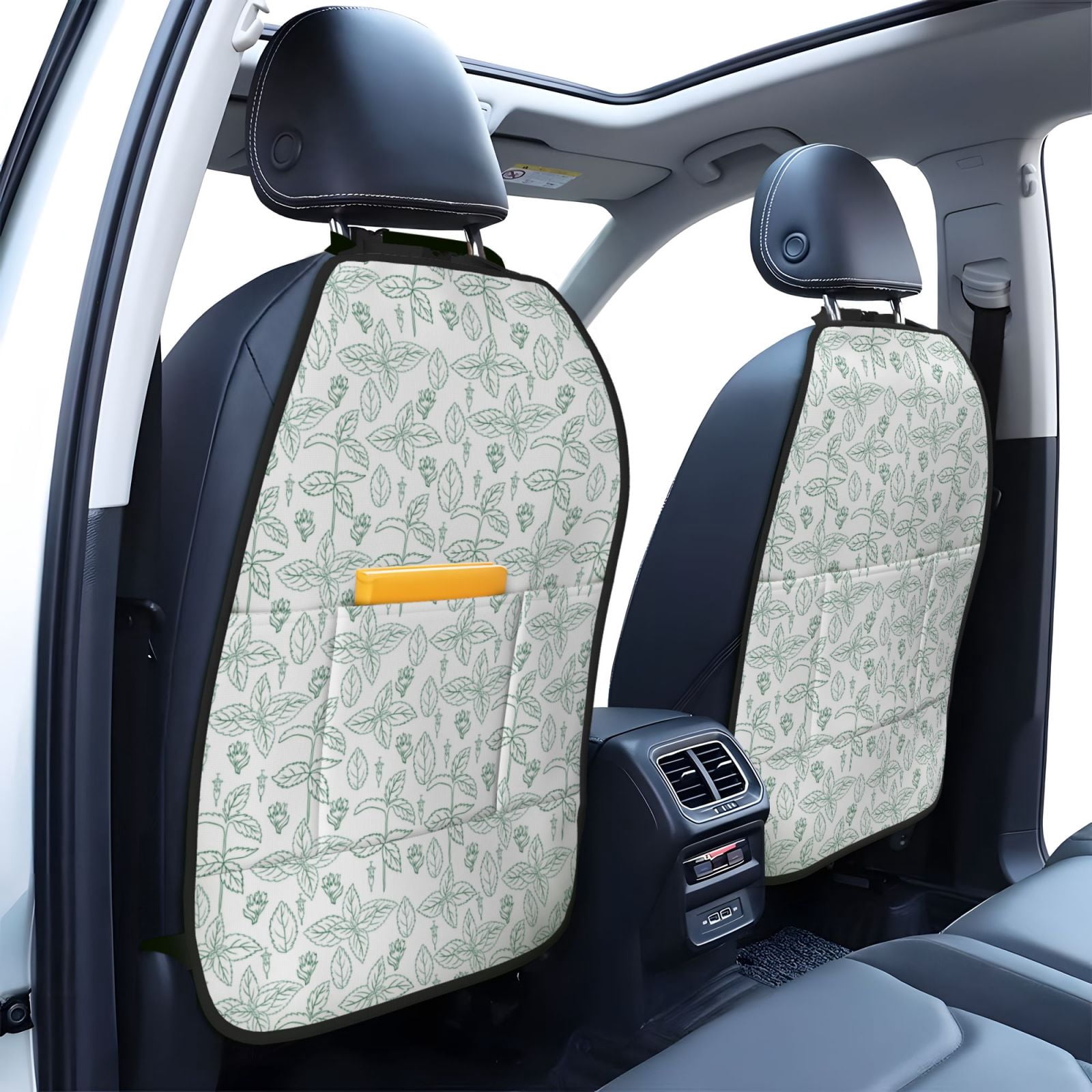 Kdxio Leaf Print Print 2 Pack Car Kick Mat Seat Cover Back Protector Mat with Pockets for Organizer Backseat Protector and Storage Anti Kick Pad for Vehicles