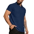 thumbnail image 2 of Mens Polo Shirt Textured Vertical Ribbed Knit Short Sleeve Tee Collared Golf Tops Fashion Casual Solid Color Shirts, #02 Navy, 3XL, 2 of 6