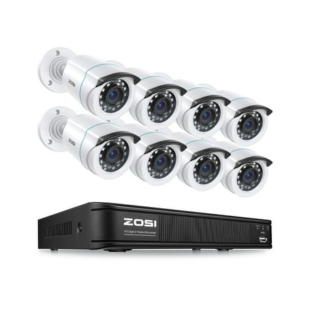 5MP Lite Security Camera System, ZOSI H.265  8CH DVR 1080P Home Security Camera System Outdoor, 8pcs Surveillance Weatherproof Bullet Cameras,80ft IR Night Vision,Motion Alert,Remote Access, No HDD